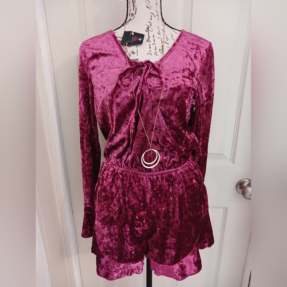 5/$25  Very J NWT Velvet Wine Long Sleeve Romper